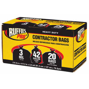 Contractor Bags, With Flaps, (50/count), Heavy Duty, 42 Gallon, Black,  Trash bags, for Construction and Commercial Use