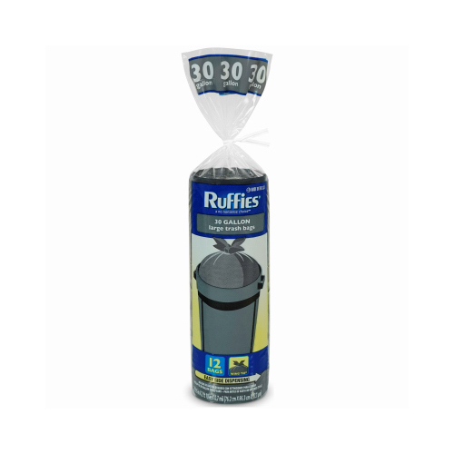 Ruffies 964178 Extra Large Trash Bags, Wing Tie, Black, .7 Mil, 30 Gallons, 12-Ct.