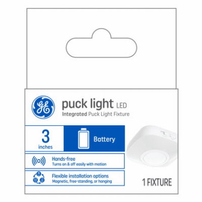 GE Lighting 93129158 LED Puck Light, White Plastic, Battery Operated, Motion Activated, 0.5 Watts, 3-In.