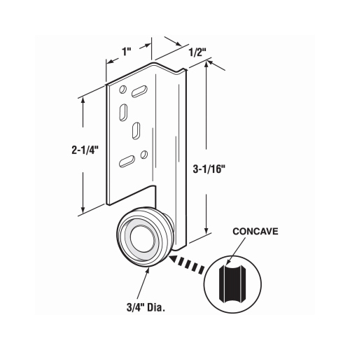 Steel Drawer Track Center Roller Assembly, 3/4 In. Wheel, Concave Edg - 2 per pack x6 packs