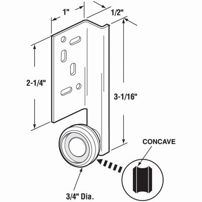 Prime-Line R 7257 Steel Drawer Track Center Roller Assembly, 3/4 In. Wheel, Concave Edge Pair