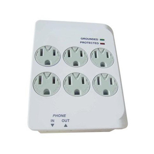 Outlet Surge Tap, 1200 Joules, 6-Outlet With Phone Jack, White Plastic