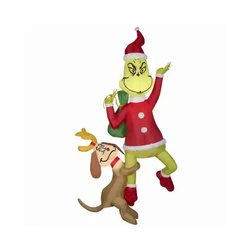 Christmas Inflatable Lawn Decoration, Hanging Grinch and Max, Lighted, 6-Ft.