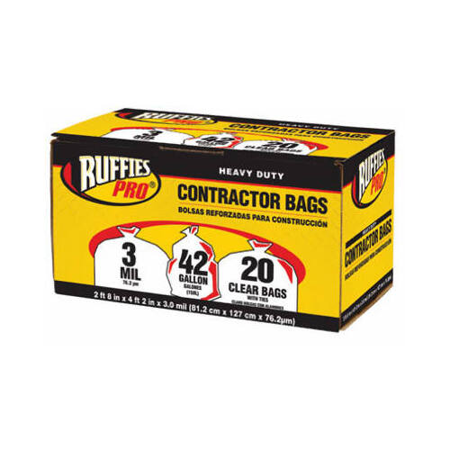 Ruffies Pro 1190273 Contractor Bags, Clear, 42-Gal  pack of 20