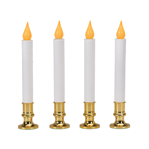 INLITEN LLC-IMPORT V24329-88 Christmas LED Candle, Orange Flicker Flame, Battery-Operated, White/Brass, 9-In  pack of 4