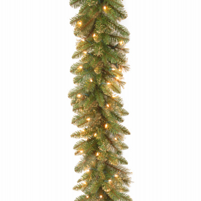 NATIONAL TREE CO-IMPORT TGLB1-300-9A Lighted Branch Garland, Golden Bristle, 50 Clear Lights, 9-Ft.