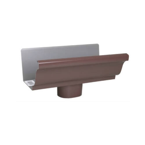 Gutter End with Drop, 2 in W, Aluminum, Brown, For: 5 in K-Style Gutter System