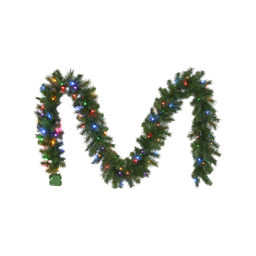 Christmas Garland, 100 Multi-Color LED Lights, 10-In. x 9-Ft.