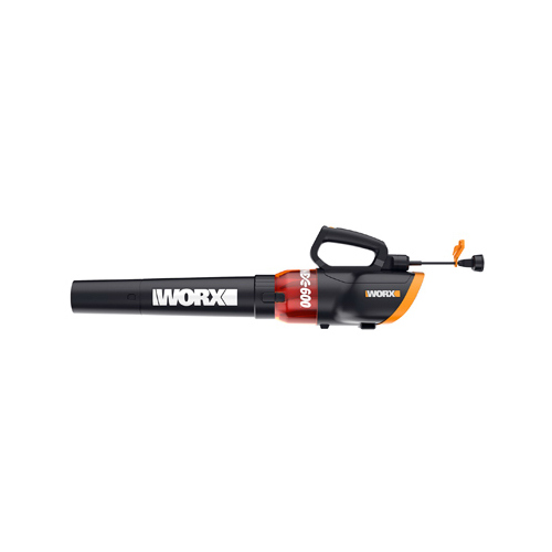 Worx WG520 Electric Leaf Blower, 12 A, 120 V, 320, 600 cfm Air, 20 min Run Time, Black/Orange