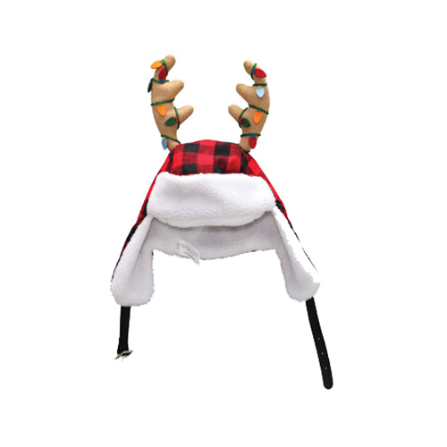 Reindeer Hat, Red & Black Plaid, 17-In.