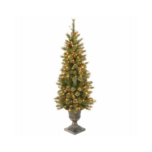 NATIONAL TREE CO-IMPORT GLB1-306-40 Artificial Pre-Lit Christmas Tree, 100 Clear Lights, Golden Bristle With Dark Brown Urn, 4-Ft.