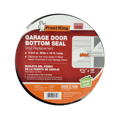 Garage Door Seal, 2-3/4 in W, 19 ft L, Vinyl, Black