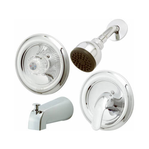 Tub & Shower Faucet + Showerhead, Pressure-Balancing, Acrylic Handle or Metal Lever, Chrome