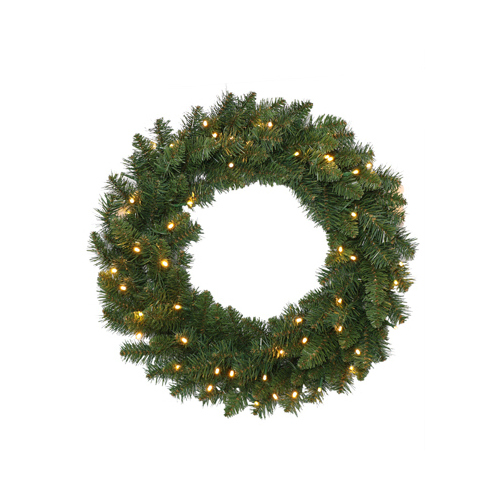 Christmas Wreath, 200 Clear Lights, Green PVC, 24-In.
