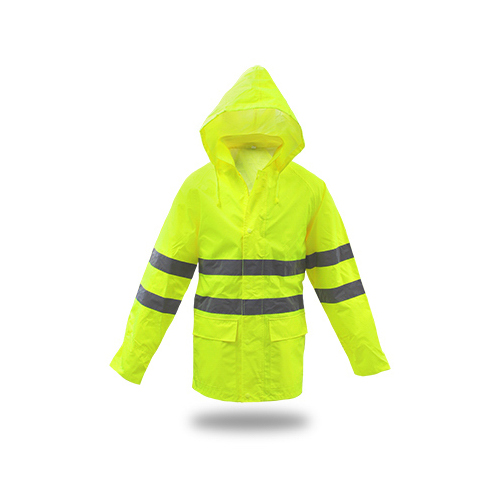 Rain Jacket, Hi Viz Yellow Polyester, L