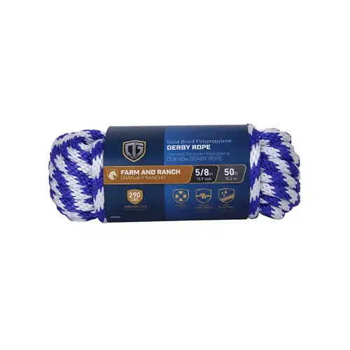 Polypropylene Derby Rope, Smooth Braided, Blue, 5/8-In. x 50-Ft.