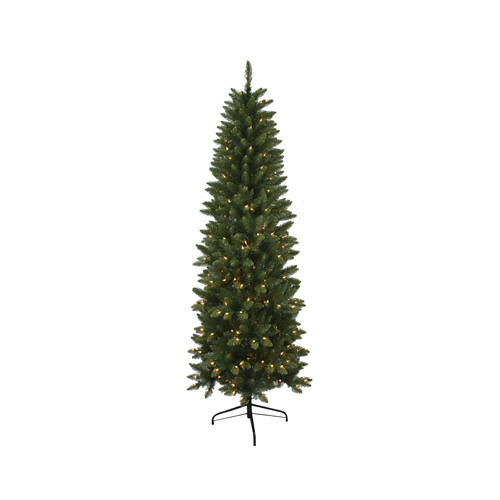 Artificial Pre-Lit Christmas Tree, Pencil Slim Jasper Fir, 300 Clear Lights, 7-Ft.