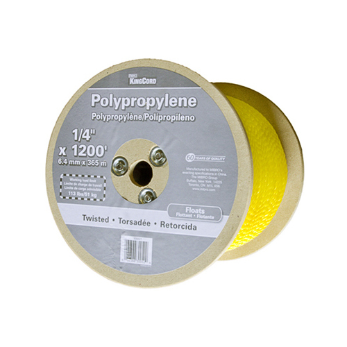 Polypropylene Rope, Twisted, Yellow, 1/4-In. x 1200-Ft.
