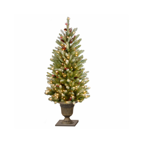 Artificial Dunhill Fir Tree, Snowy Green, 100 Clear Lights, 4-Ft.