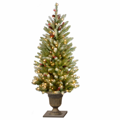 NATIONAL TREE CO-IMPORT DUF3-320-40 Artificial Dunhill Fir Tree, Snowy Green, 100 Clear Lights, 4-Ft.