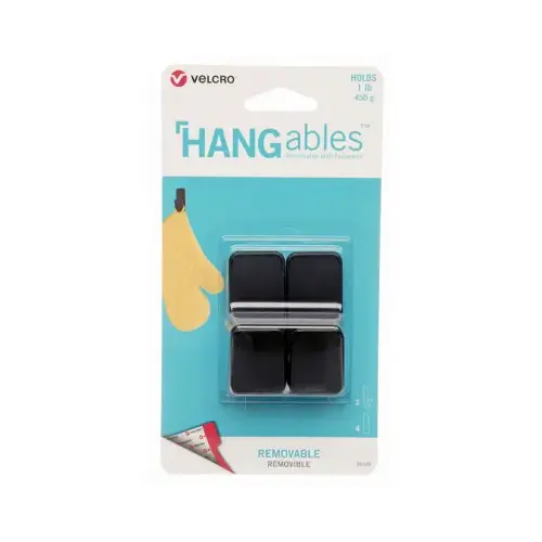 VELCRO Brand VEL-30109-USA HANGables Removable Wall Hook, 1 lb, 2-Hook, Black - pack of 2