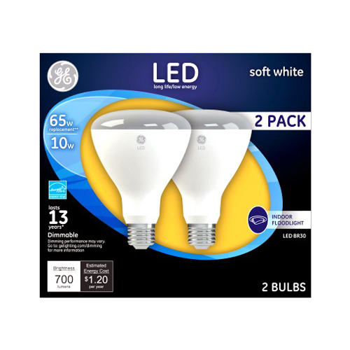 LED Flood Light Bulbs, Indoor, Soft White, 700 Lumens, 10-Watts Pair