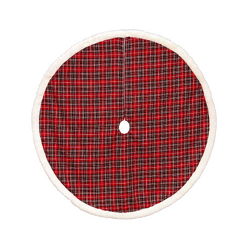 Christmas Tree Skirt, Red Plaid/White Faux Fur, 48-In.