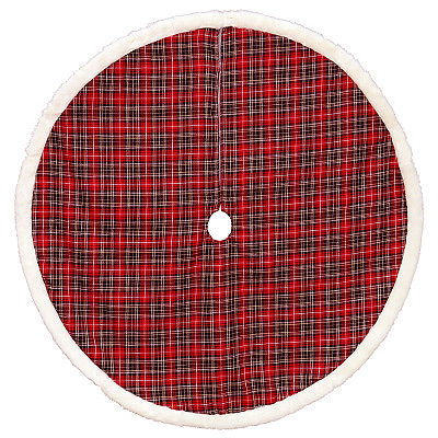 DYNO SEASONAL SOLUTIONS 2486906-1CC Christmas Tree Skirt, Red Plaid/White Faux Fur, 48-In.