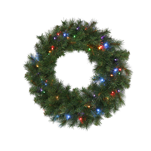 PULEO ASIA LIMITED 277-W8208-24LM3K05-JB Christmas Wreath, 50 Multi-Color LED Lights, 24-In.