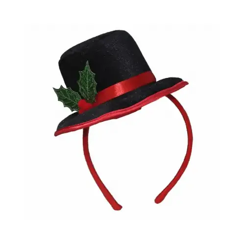 DYNO SEASONAL SOLUTIONS 0409367-1CC Black Top Hat with Holly Headband, Felt & Satin