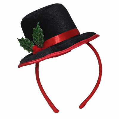 DYNO SEASONAL SOLUTIONS 0409367-1CC Black Top Hat with Holly Headband, Felt & Satin