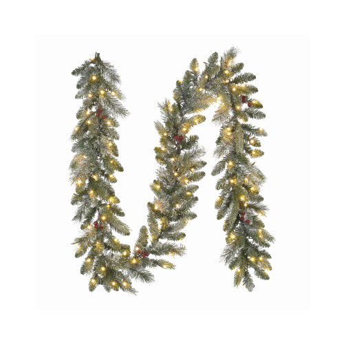 POLYGROUP EVERGREEN LIMITED GT90P3B21L00 Jackson Snowy Pine Garland, 100 Warm White Micro Dot LED Lights, 9-Ft.