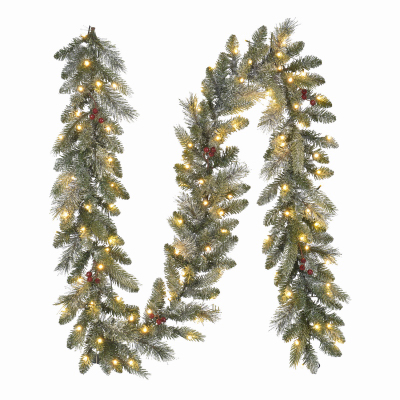 POLYGROUP EVERGREEN LIMITED GT90P3B21L00 Jackson Snowy Pine Garland, 100 Warm White Micro Dot LED Lights, 9-Ft.