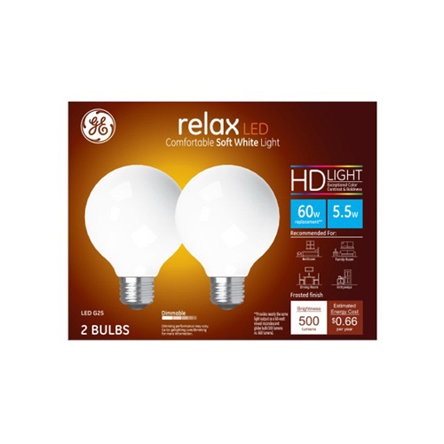 LED Relax Globe Light Bulbs, Soft White, 500 Lumens, 5.5-Watts Pair