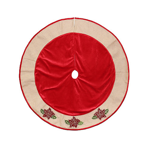 DYNO SEASONAL SOLUTIONS 2486113-2 Christmas Tree Skirt, Poinsettia, Burlap/Velvet, 48-In.