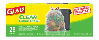 GLAD 78545 Large Recycling Trash Bags, Clear, 30-Gallon, 28-Ct.