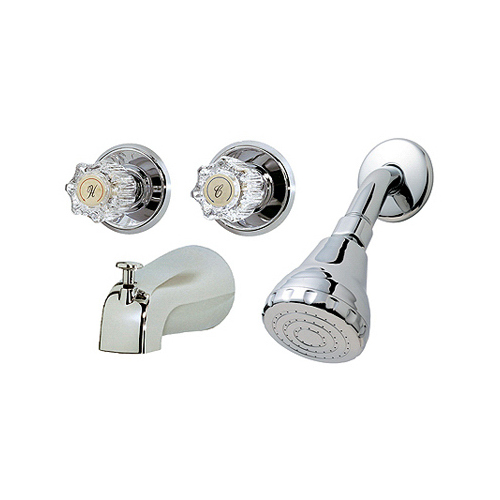 Tub & Shower Faucet + Showerhead, 2 Acrylic Handles, Chrome