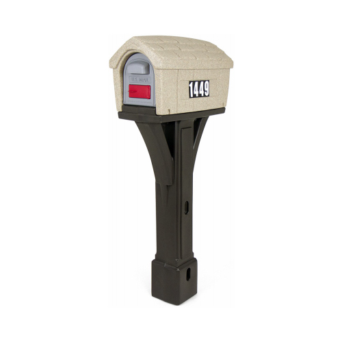 SIMPLAY3 COMPANY, THE 41608R-01 Rustic Cabin-Style Mailbox & Post, Sand Stone Plastic, 50 x 13 x 24-In.