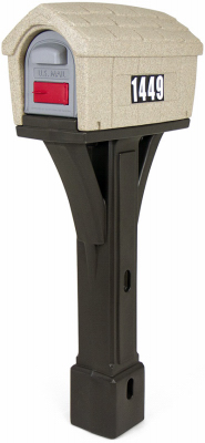 SIMPLAY3 COMPANY, THE 41608R-01 Rustic Cabin-Style Mailbox & Post, Sand Stone Plastic, 50 x 13 x 24-In.