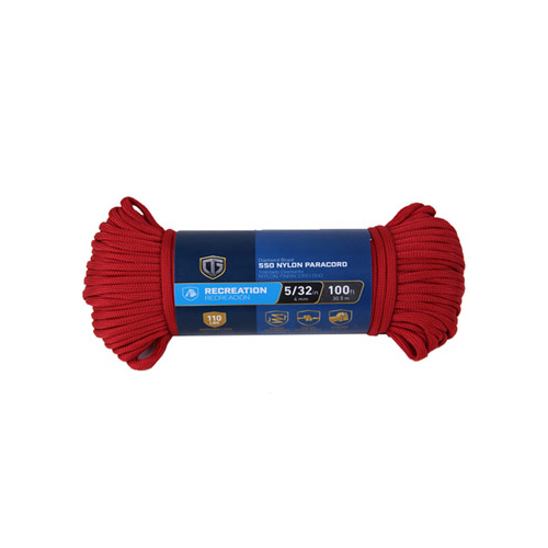 Para Cord 550 Nylon Rope, Red, 5/32-In. x 100-Ft.