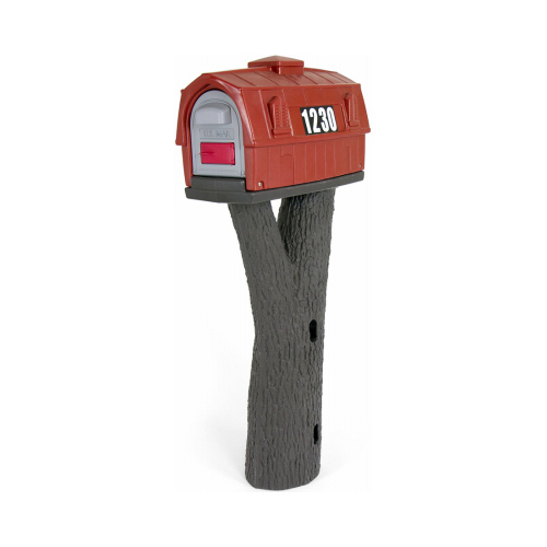 SIMPLAY3 COMPANY, THE 41609R-01 Rustic Barn Mailbox & Post, Red Plastic, 50.25 x 13 x 23-In.