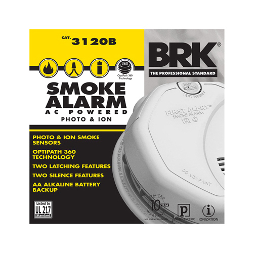 Smoke Alarm, 120 V, Ionization, Photoelectric Sensor, 85 dB, White