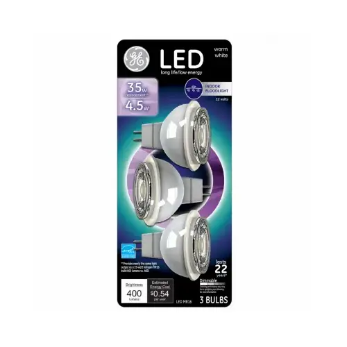 LED Directional Light Bulb, MR16, White Light, Clear Bulb, 450 Lumens, 4.5-Watt - pack of 3