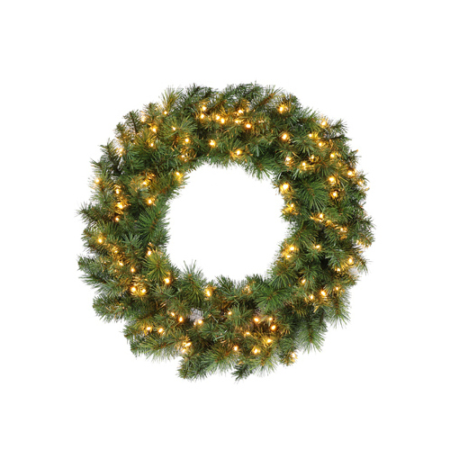 Christmas Wreath, 100 Warm White LED Lights, 30-In.