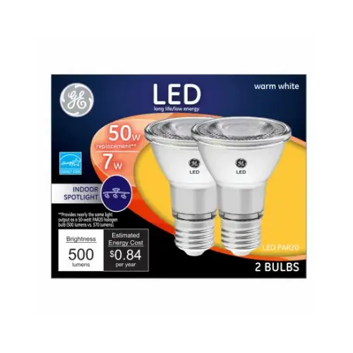 LED Directional Light Bulb, R20, Warm White, Clear Bulb, 500 Lumens, 7-Watt Pair