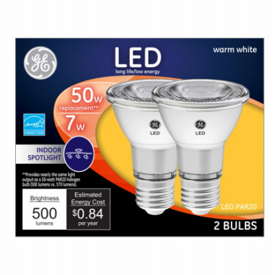 GE Lighting 93116055 LED Directional Light Bulb, R20, Warm White, Clear Bulb, 500 Lumens, 7-Watt Pair