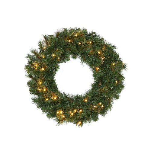Christmas Wreath, 50 Warm White LED Lights, 24-In.