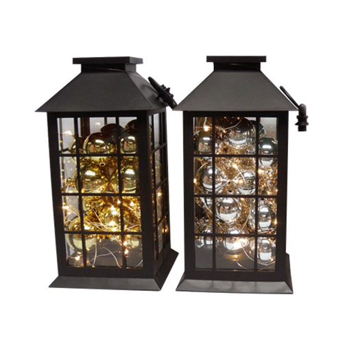 NATURES MARK LLC-IMPORT YNK1501/1502 LED Christmas Lantern, Black with Ornaments, Assorted