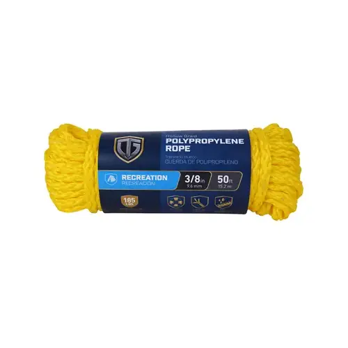 Polypropylene Rope, Hollow Core, Yellow, 3/8-In. x 50-Ft.