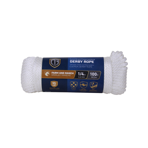 Polypropylene Rope, Braided, Smooth, White, 1/4-In. x 100-Ft.